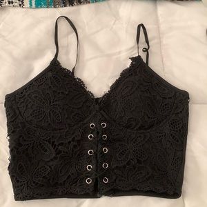 Black Lace Tie-Up Padded Crop Top Size S